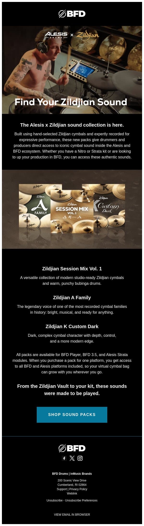 New Zildjian Sound Packs Have Arrived email from Rane screenshot
