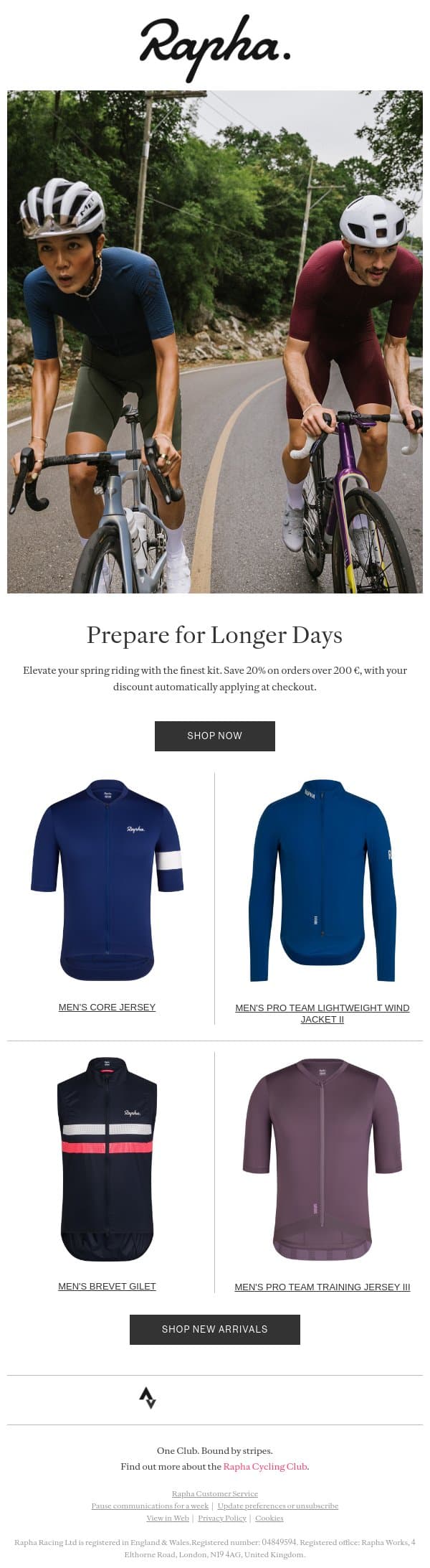 Save 20% for a limited time. email from Rapha screenshot