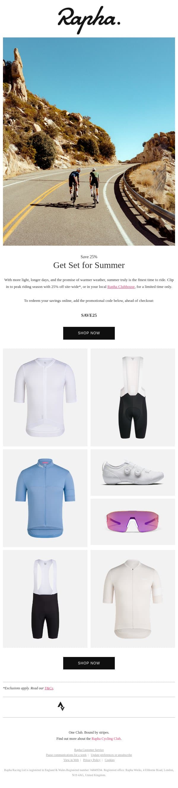 Save 25% site-wide* email from Rapha screenshot
