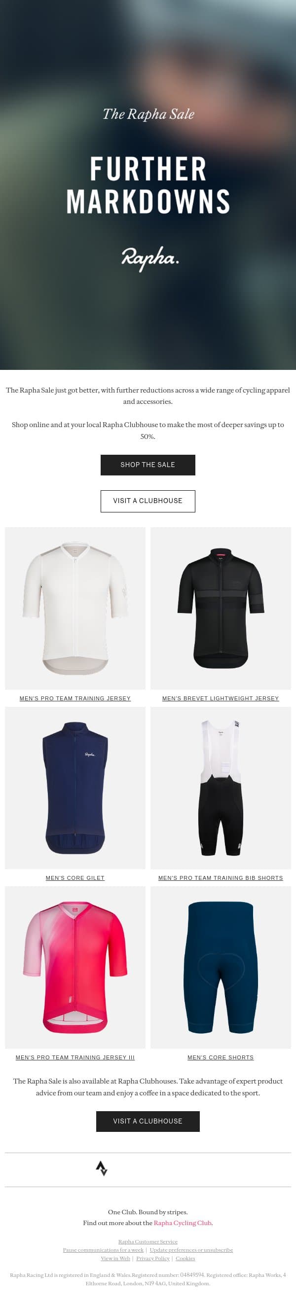Further Markdowns in the Rapha Sale email from Rapha screenshot