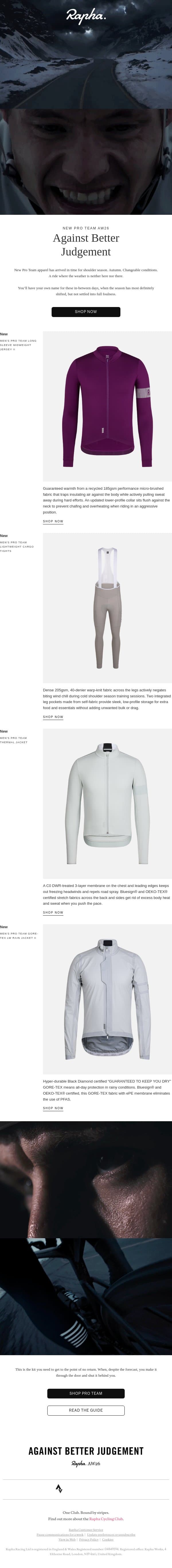 New Rapha Pro Team AW26 email from Rapha screenshot