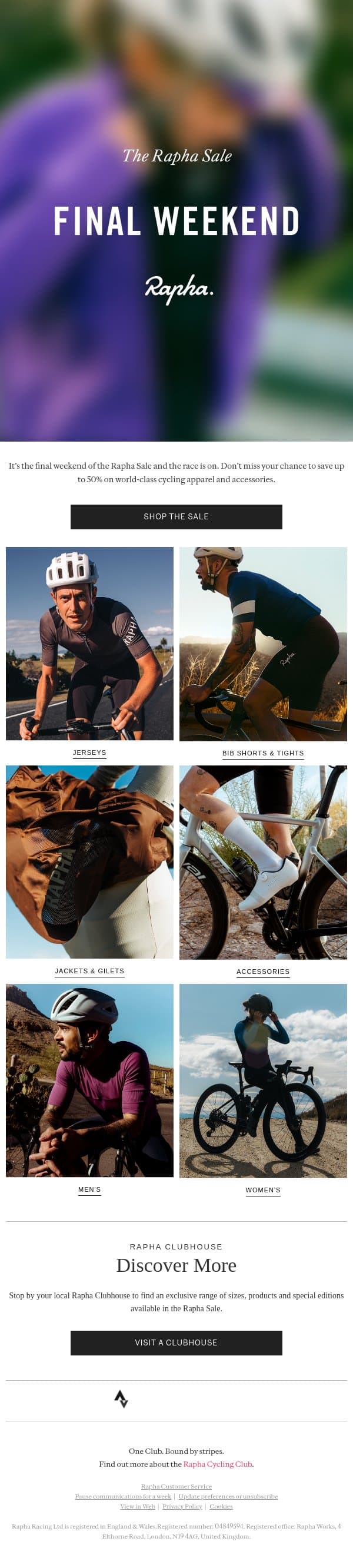 Final Weekend to Save up to 50% email from Rapha screenshot