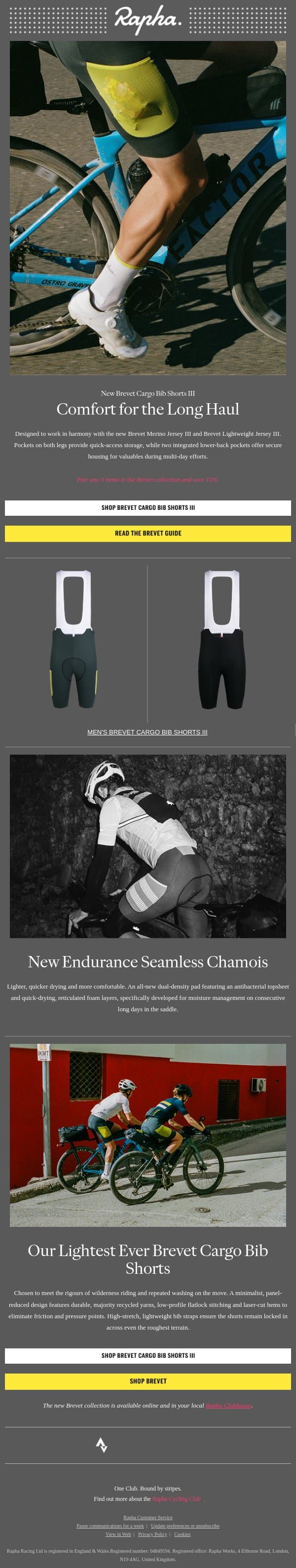 Introducing the new Brevet Cargo Bib Shorts III email from Rapha screenshot
