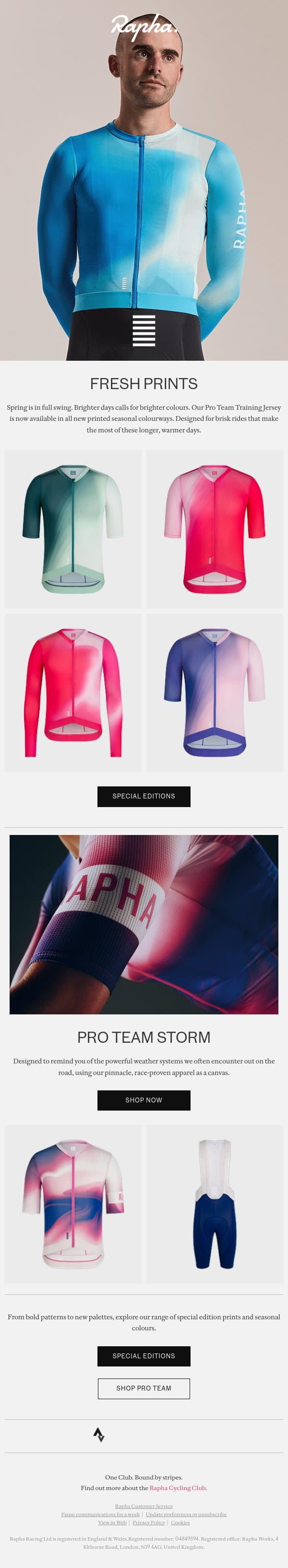 Discover All New Pro Team Prints email from Rapha screenshot