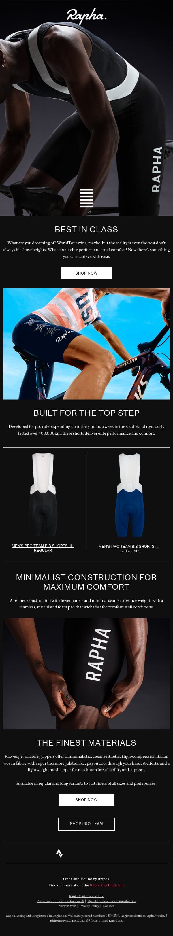 Elite comfort for the hard yards email from Rapha screenshot