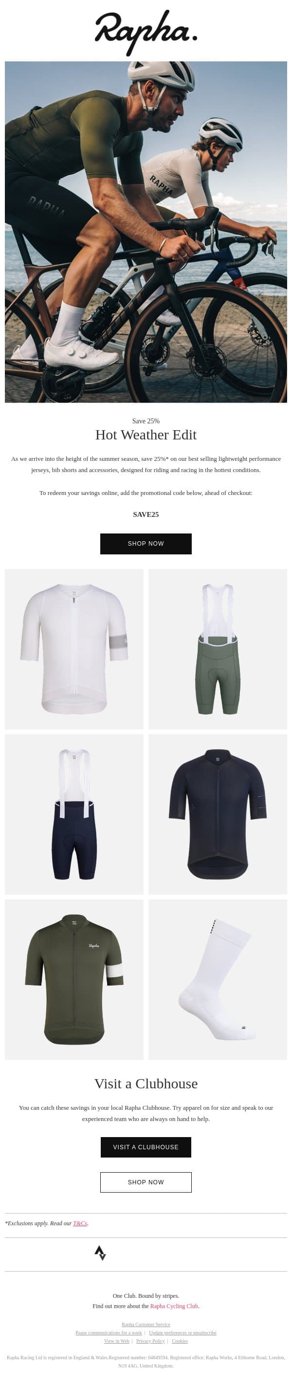 Save 25% across our collections* email from Rapha screenshot