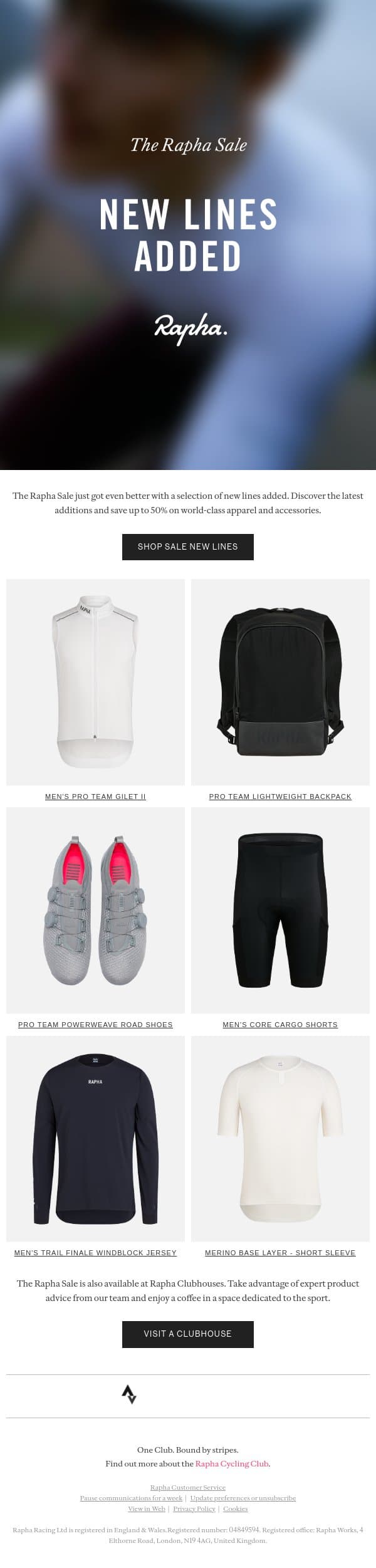 New Lines Added to the Rapha Sale email from Rapha screenshot