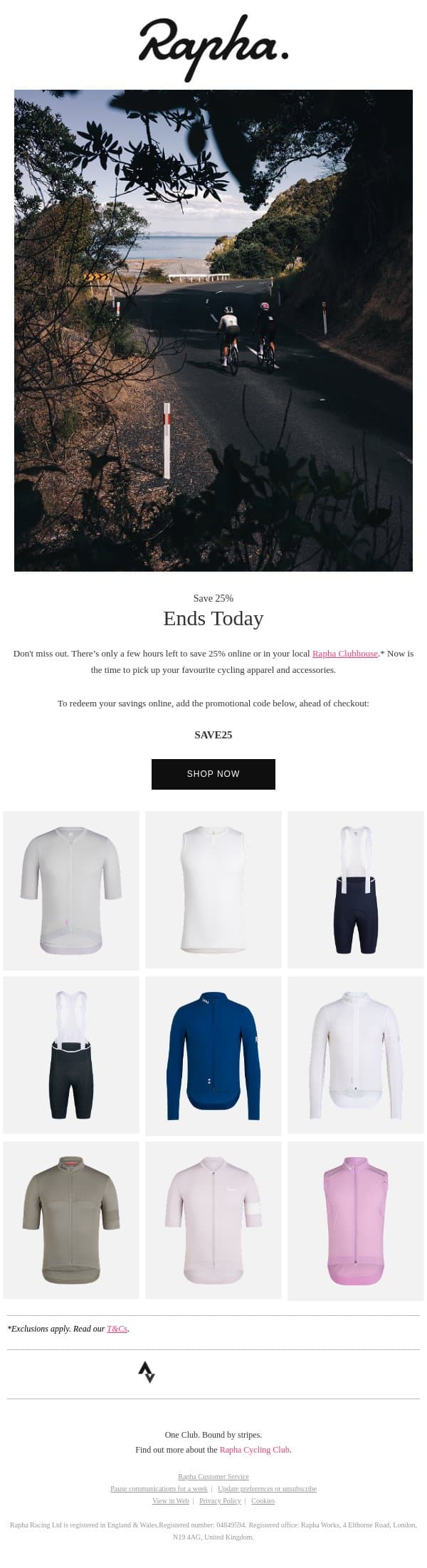 Last chance to save 25% off* email from Rapha screenshot