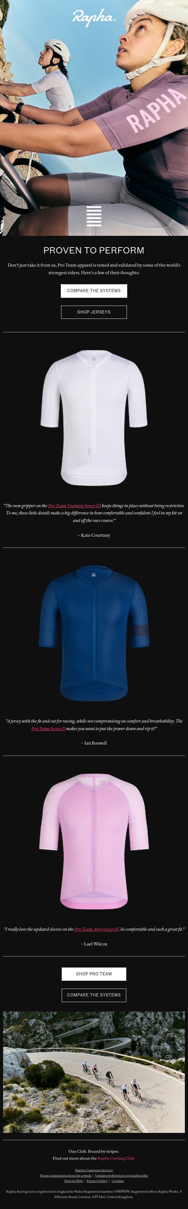 Proven by the Pros email from Rapha screenshot