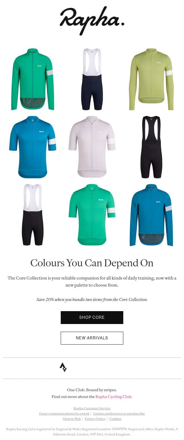 New Core colours are here email from Rapha screenshot