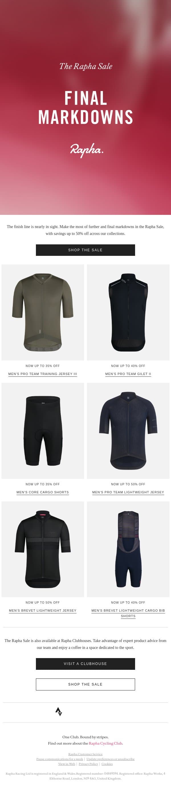 Final Markdowns in the Rapha Sale email from Rapha screenshot
