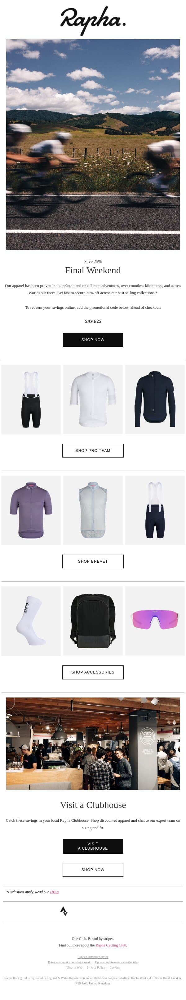 Save 25% ends Monday email from Rapha screenshot