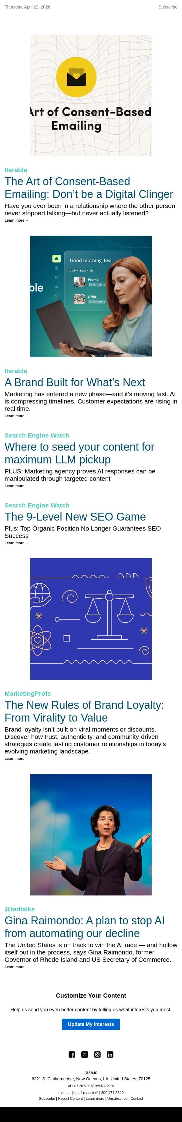 The Art of Consent-Based Emailing: Don’t be a Digital Clinger | rasa.io email from Rasa.io screenshot