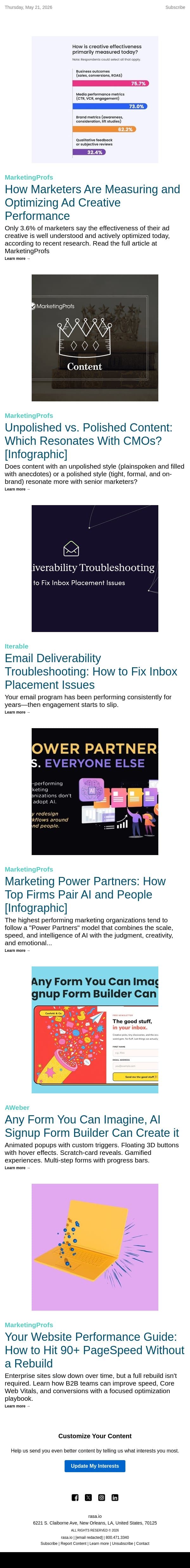 How Marketers Are Measuring and Optimizing Ad Creative Performance | rasa.io email from Rasa.io screenshot
