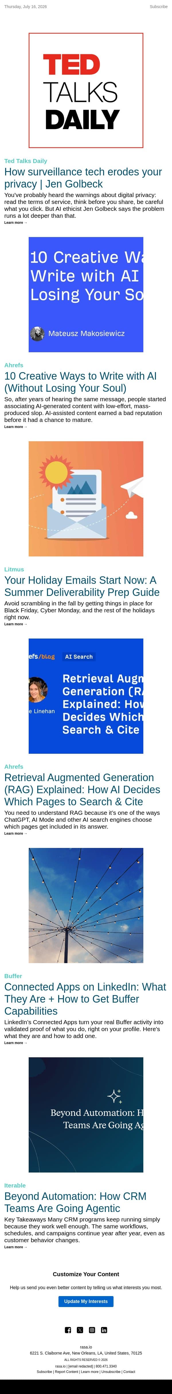 How surveillance tech erodes your privacy | Jen Golbeck | rasa.io email from Rasa.io screenshot