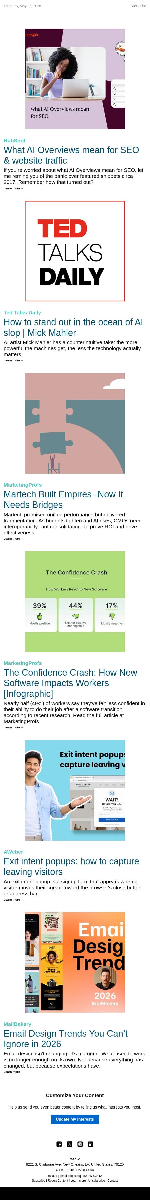What AI Overviews mean for SEO & website traffic | rasa.io email from Rasa.io screenshot
