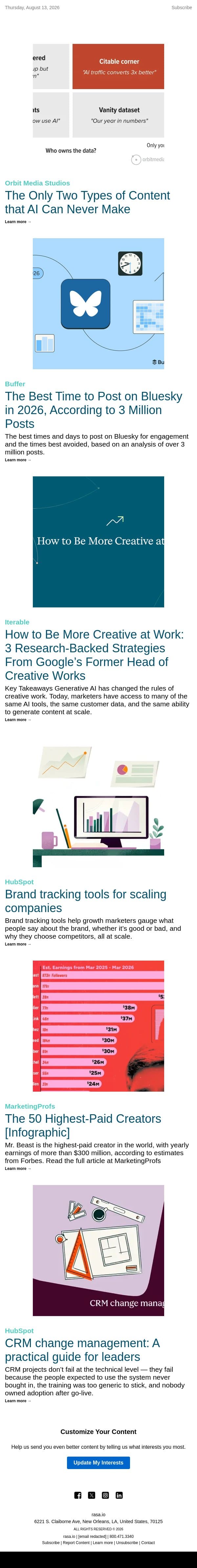 The Only Two Types of Content that AI Can Never Make | rasa.io email from Rasa.io screenshot