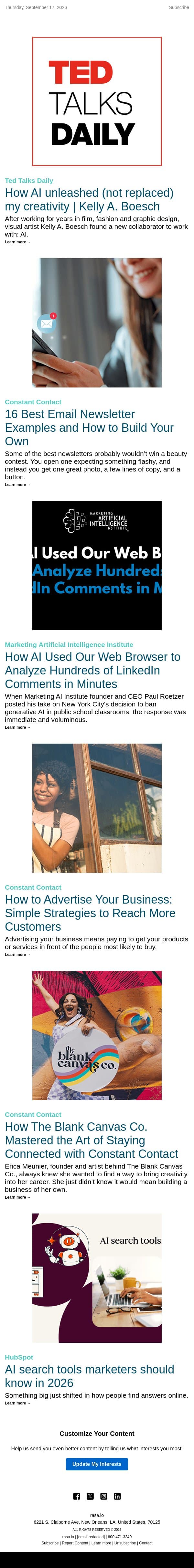 How AI unleashed (not replaced) my creativity | Kelly A. Boesch | rasa.io email from Rasa.io screenshot
