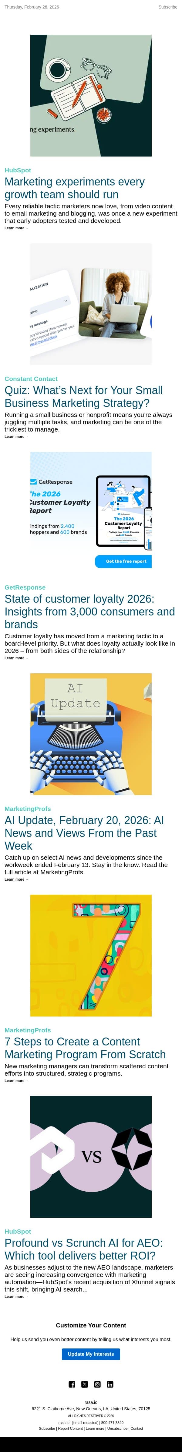 Marketing experiments every growth team should run | rasa.io email from Rasa.io screenshot