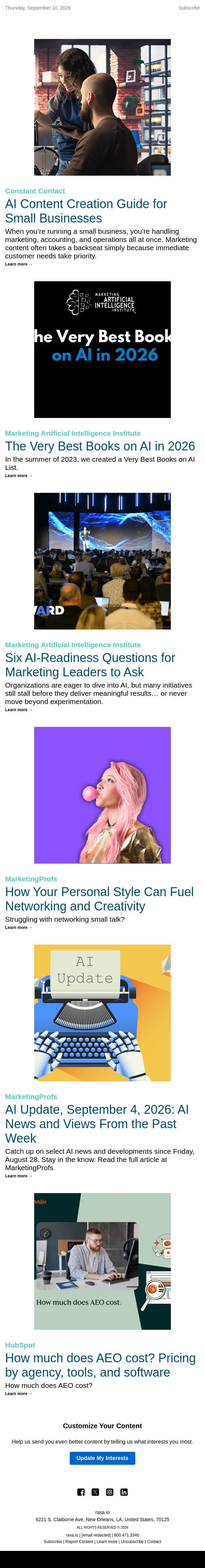 AI Content Creation Guide for Small Businesses | rasa.io email from Rasa.io screenshot
