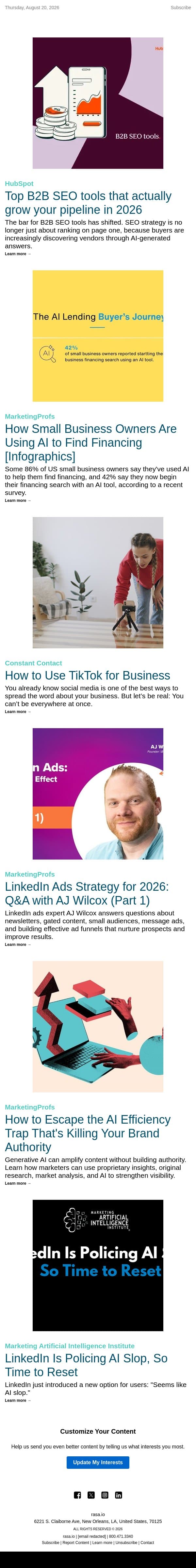 Top B2B SEO tools that actually grow your pipeline in 2026 | rasa.io email from Rasa.io screenshot
