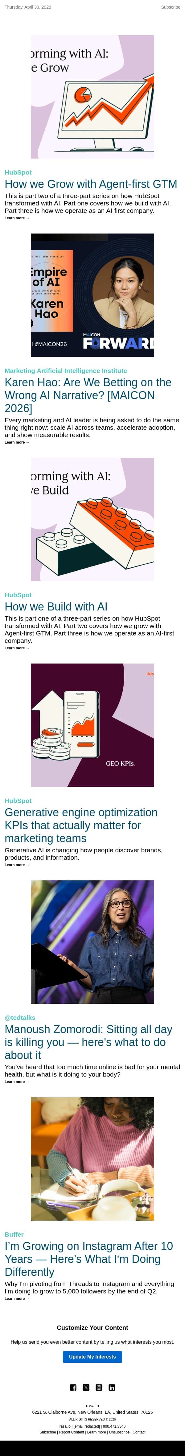 How we Grow with Agent-first GTM | rasa.io email from Rasa.io screenshot