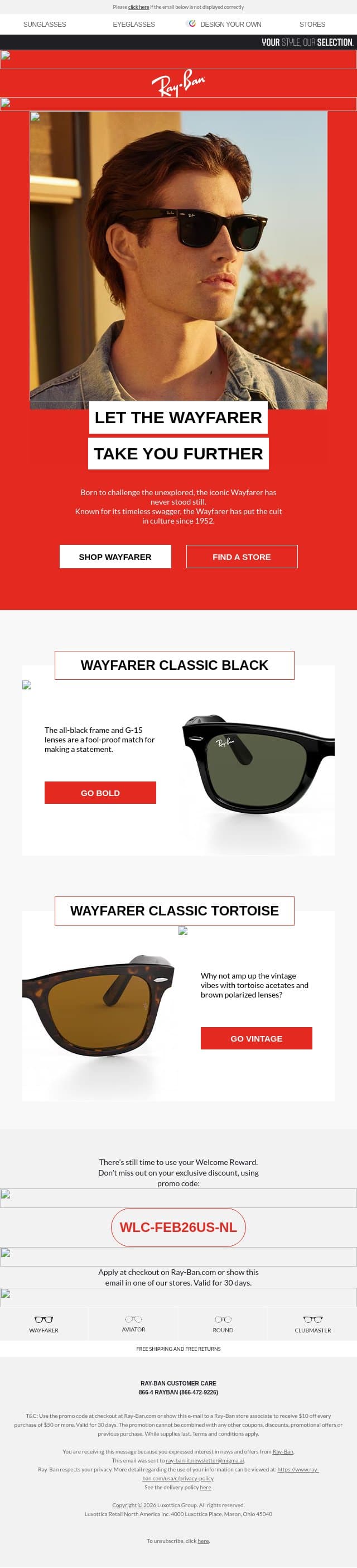 Go beyond with the Wayfarer email from Ray-Ban screenshot