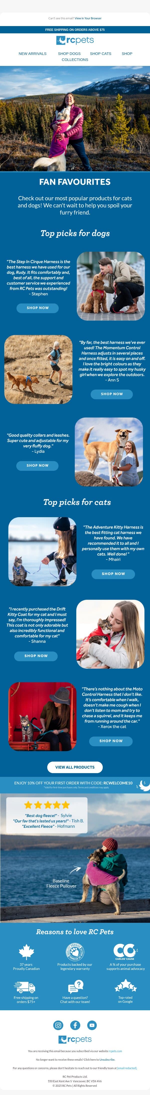 Check out our best-sellers! 🐶🐱 email from RC Pets screenshot