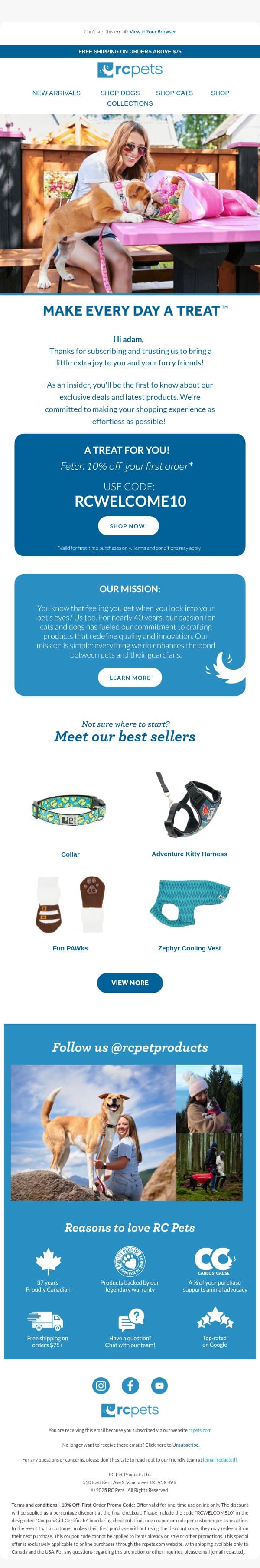 Welcome🎉! Your 10% discount awaits email from RC Pets screenshot