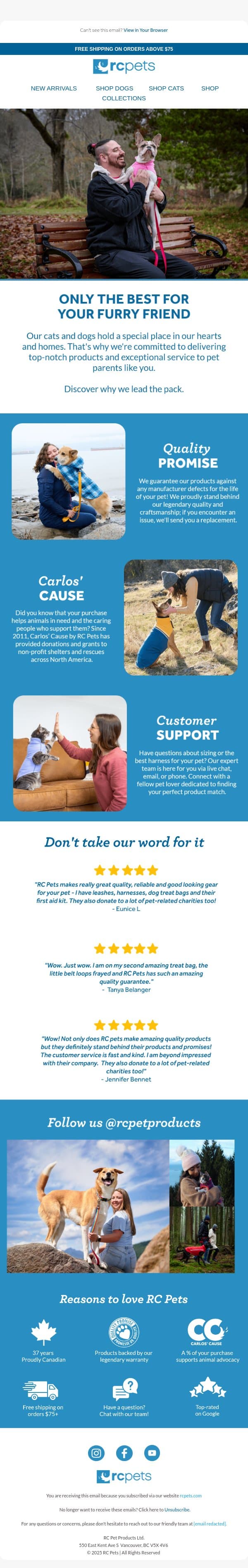 Why us? Real reviews & reasons to choose us 🐾 email from RC Pets screenshot