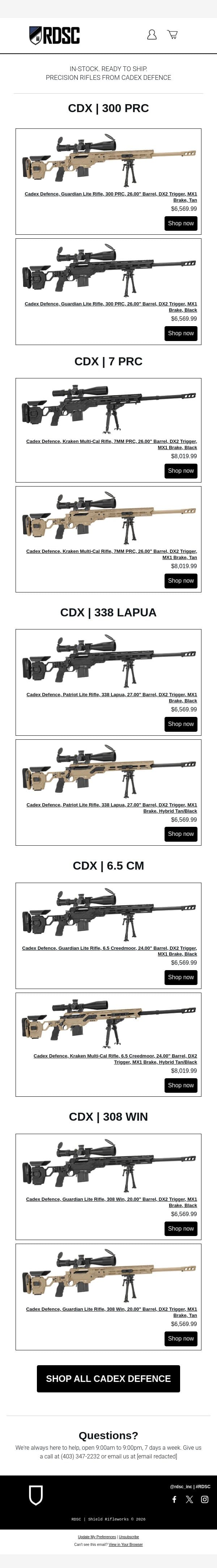 New Arrivals | Cadex Defence Precision Rifles email from RDSC screenshot
