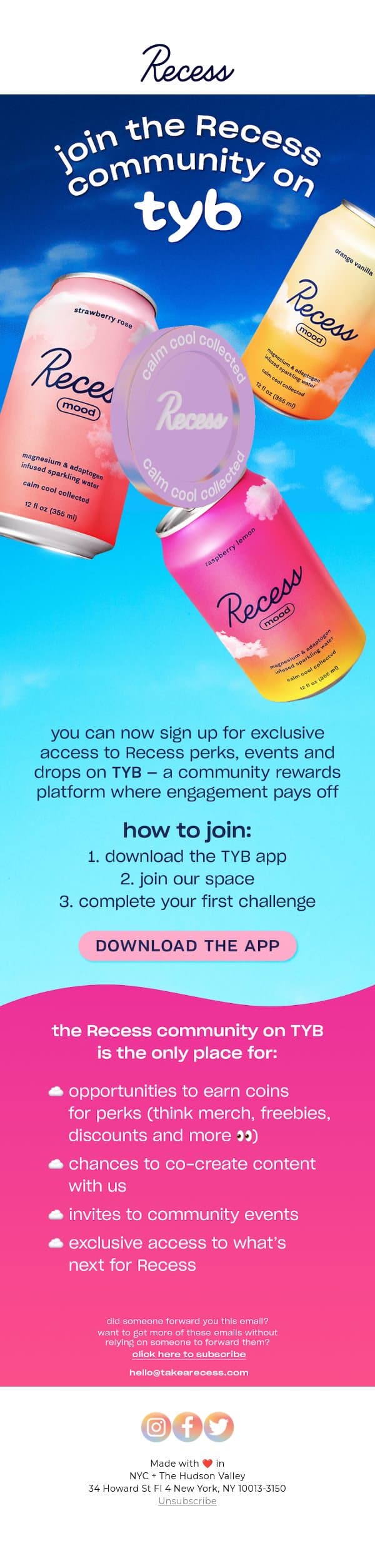 take a Recess & TYB perks ⭐️ email from Recess screenshot