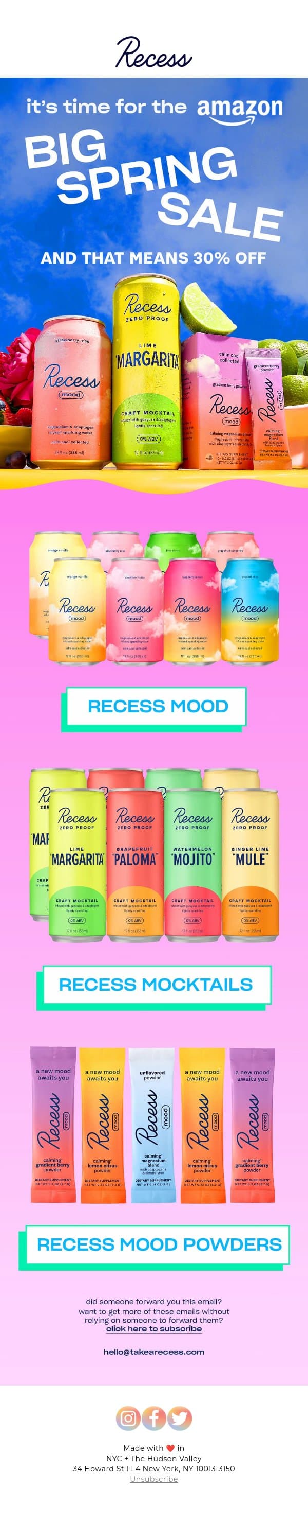 relax & unwind with 30% off email from Recess screenshot