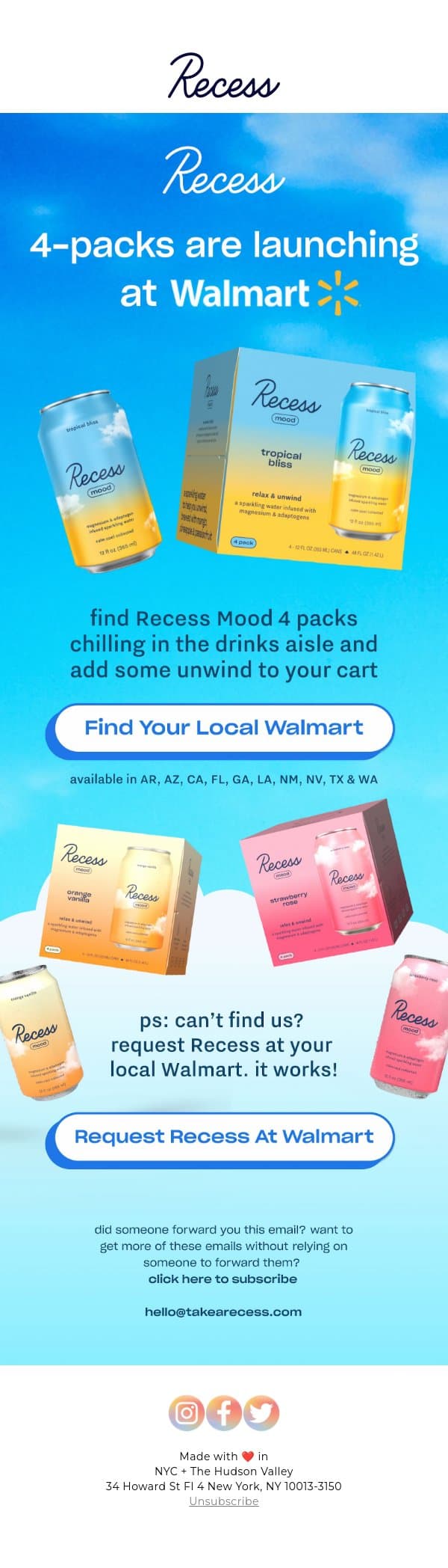 Recess is now at Walmart! email from Recess screenshot