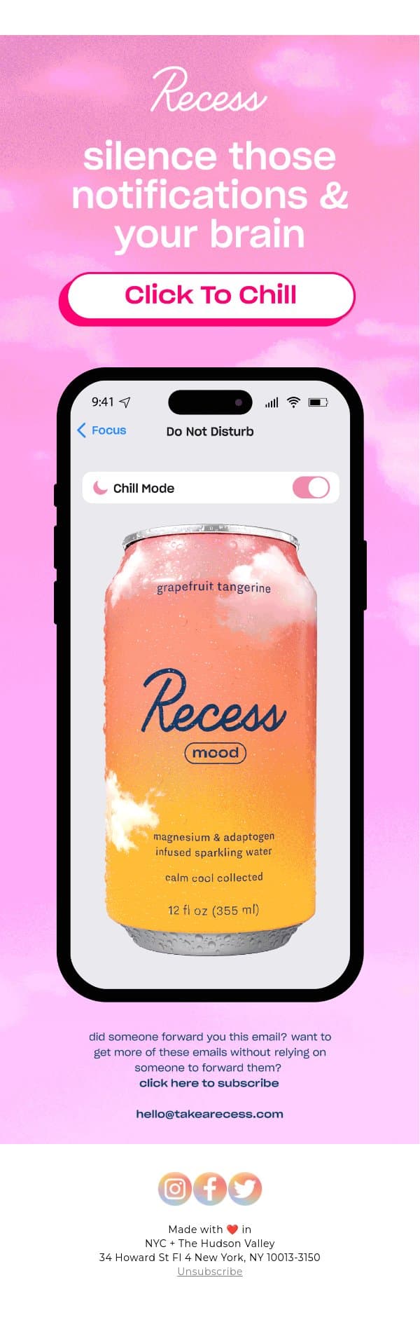 do not disturb mode email from Recess screenshot