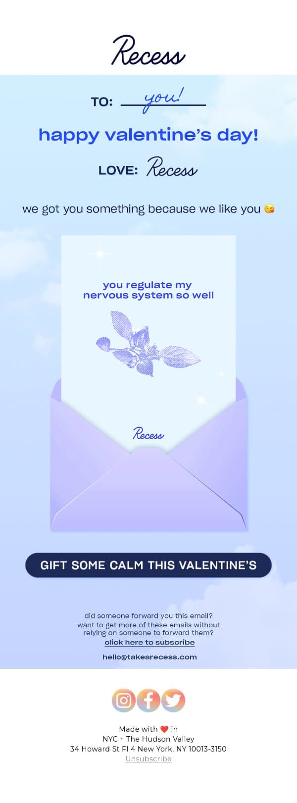 some valentine's day calm ❤️ email from Recess screenshot