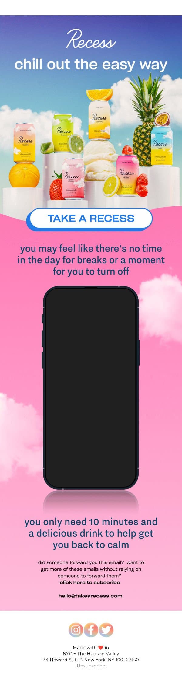too many notifications? email from Recess screenshot
