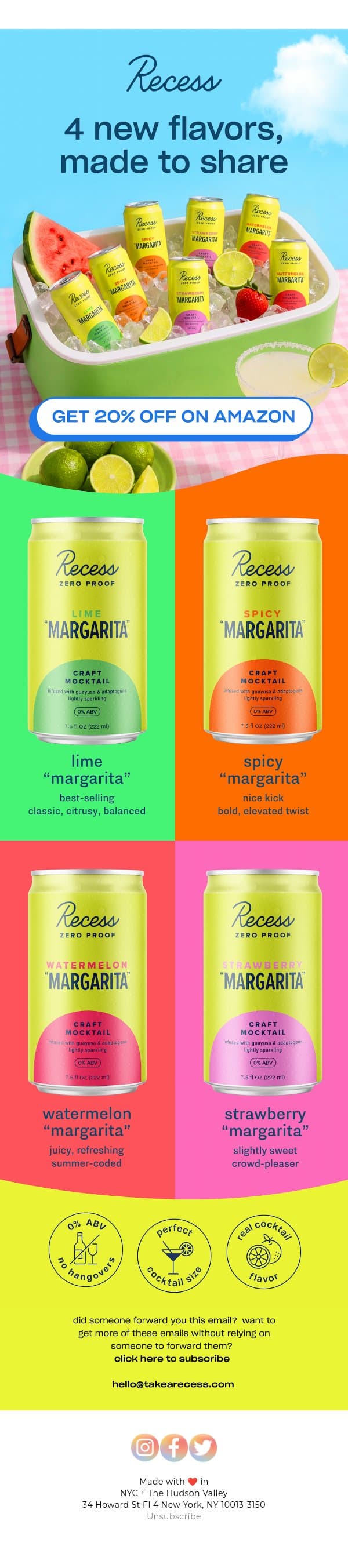 4 flavors, 1 party pack email from Recess screenshot