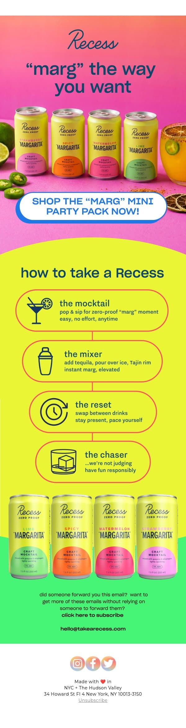 “margaritas” your way email from Recess screenshot
