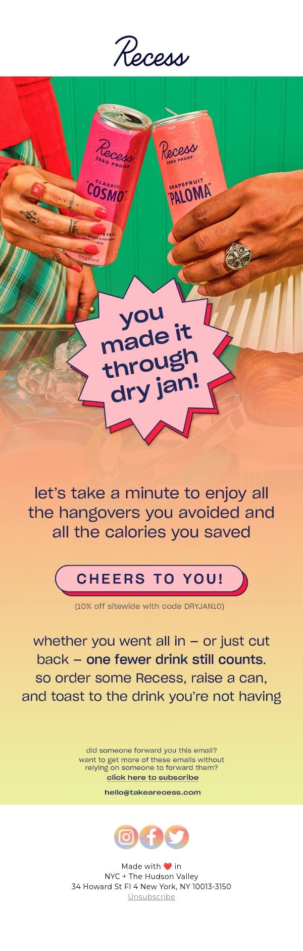 a dry january well done ✅ email from Recess screenshot