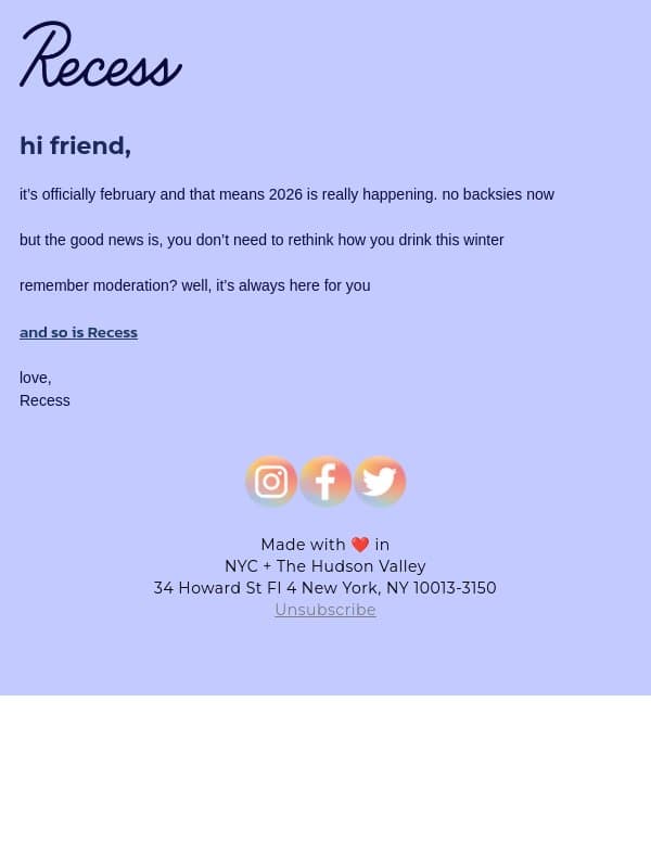 february doesn’t need a new plan email from Recess screenshot