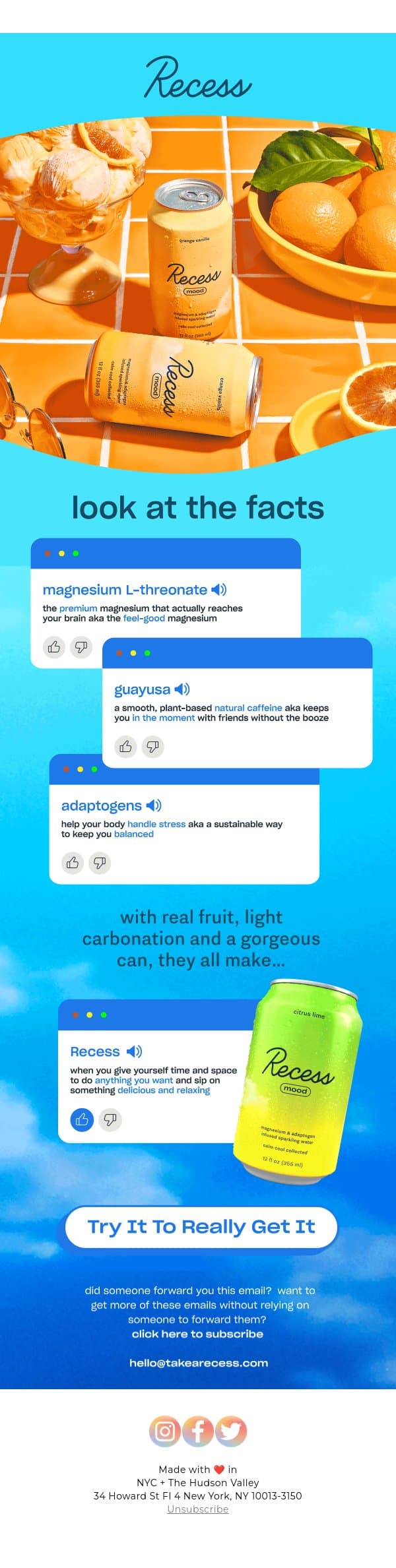 simple ingredients, big impact email from Recess screenshot