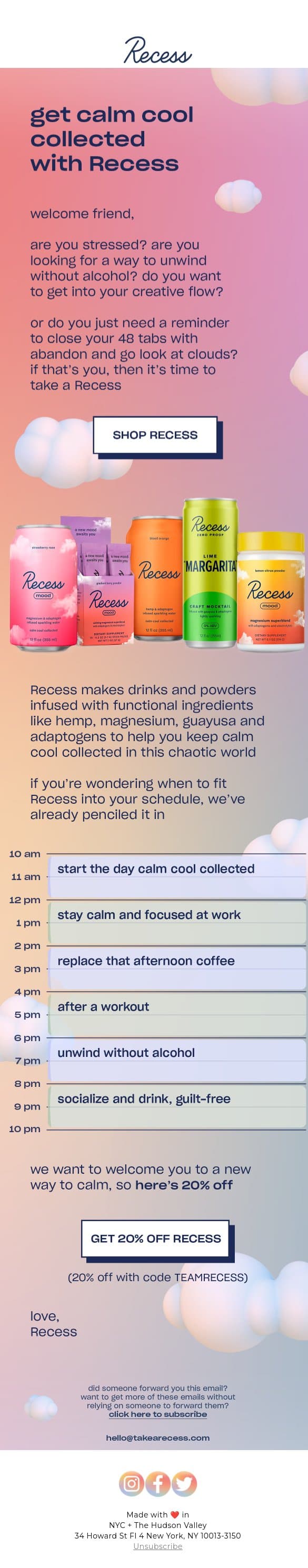 get calm cool collected with Recess email from Recess screenshot