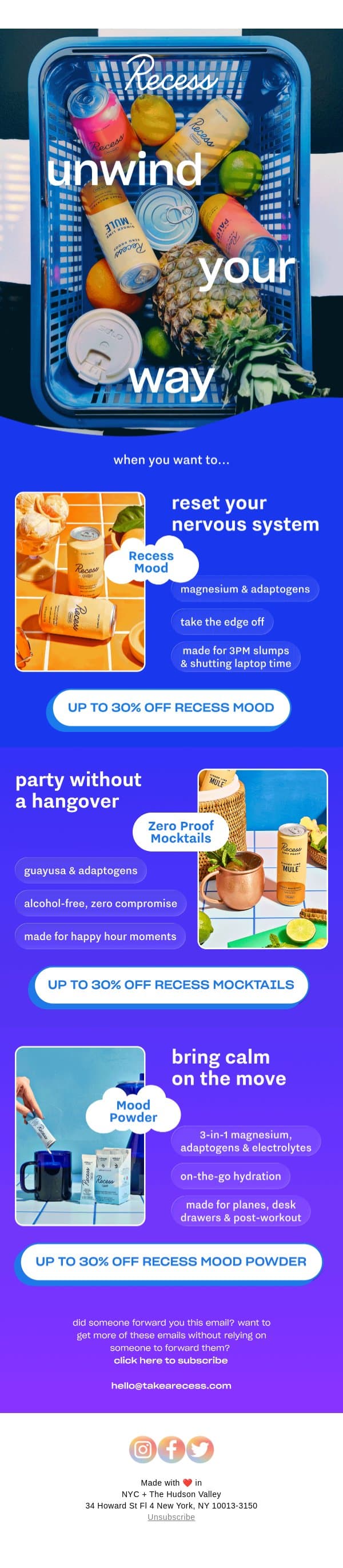 shift the mood + take up to 30% off email from Recess screenshot