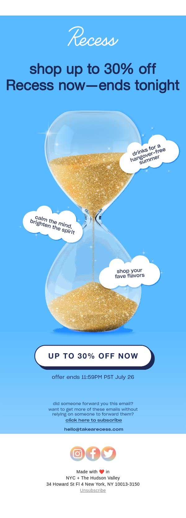 last chance for 30% off email from Recess screenshot