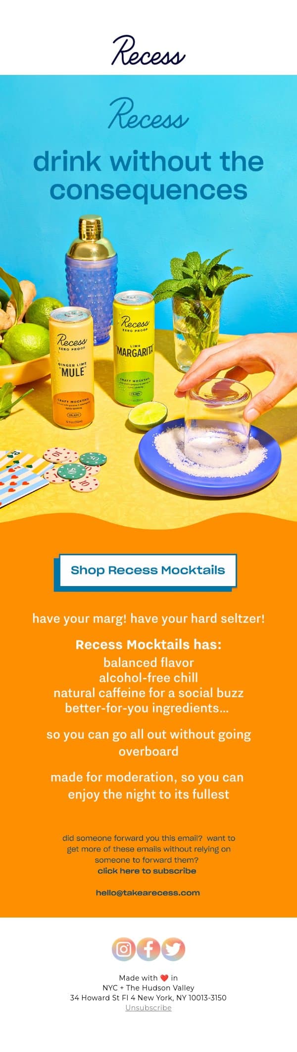 drinks you love should love you back email from Recess screenshot