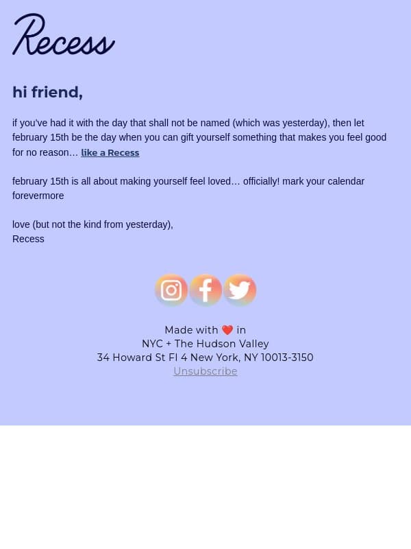 happy day after you-know-what day! email from Recess screenshot
