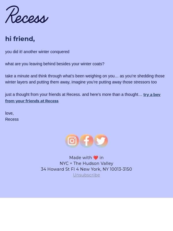 it’s officially spring email from Recess screenshot