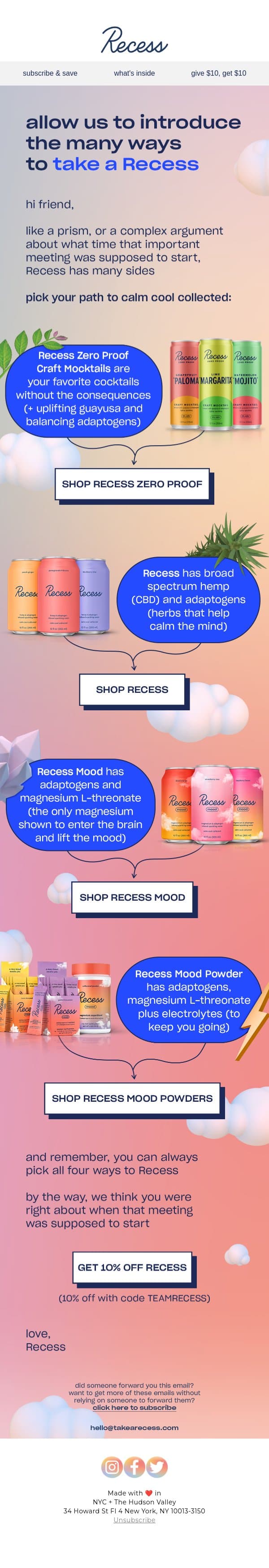 there are many paths to calm with Recess email from Recess screenshot