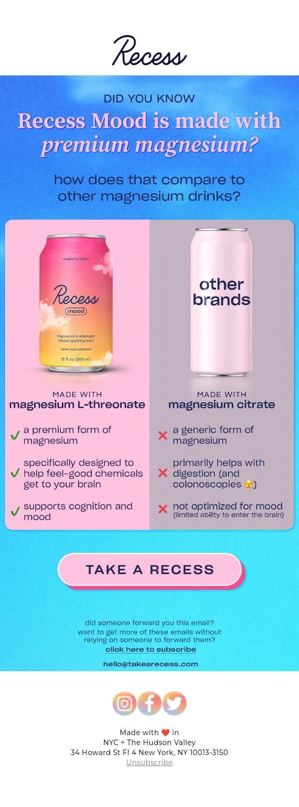 magnesium that goes to your head 🧠 email from Recess screenshot
